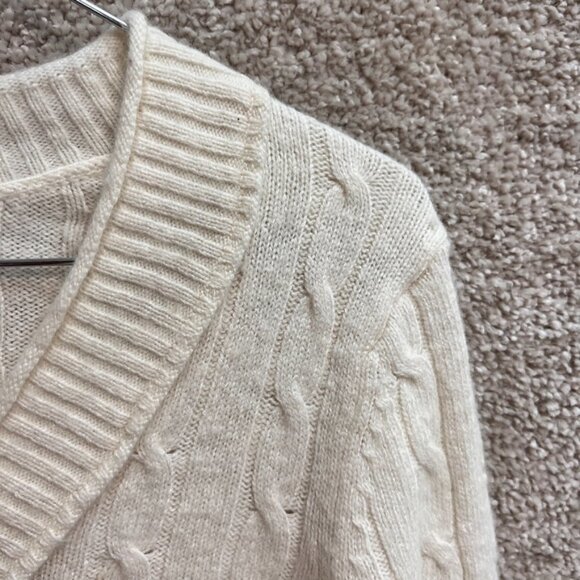 LOFT cream v-neck wool Rabbit Hair blend cable knit sweater Small - Picture 3 of 8